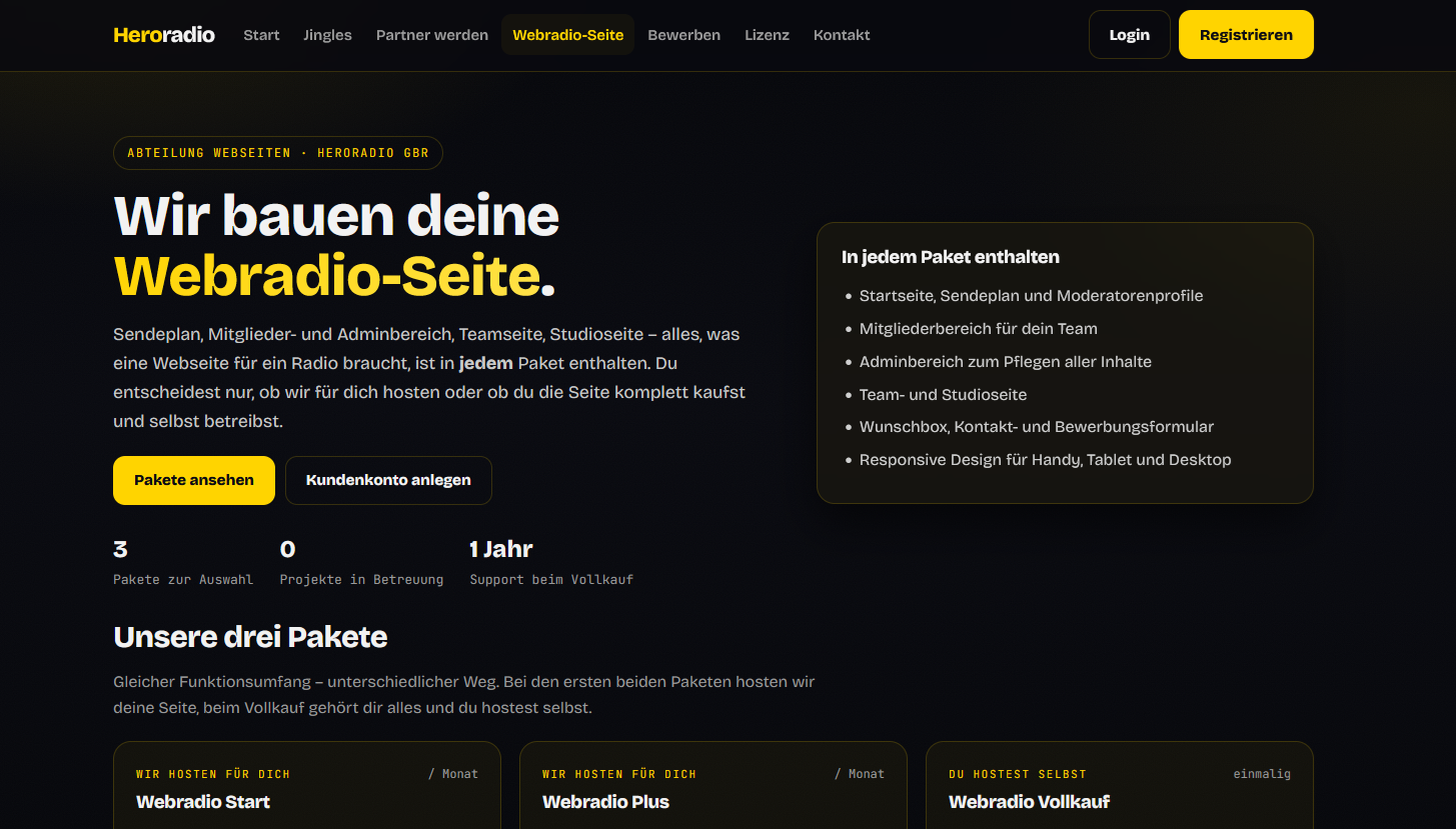 Deine eigene Webradio-Seite – fertig gebaut, startklar.
